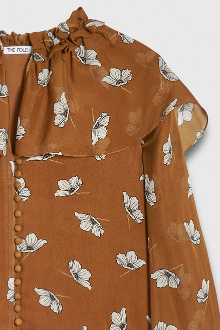Beaufort Blouse Vicuna And Ivory Floating Floral Print Silk Chiffon