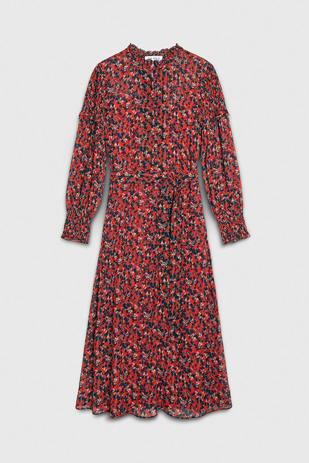 Edenvale Dress Red Multicolour Ditsy Floral Print Crinkled Georgette