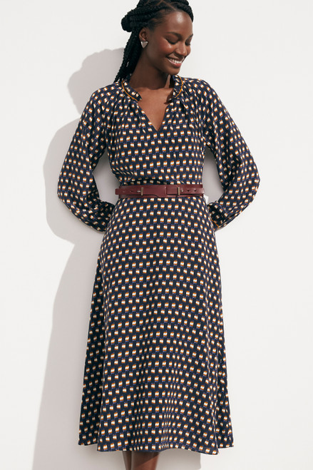 Aldbury Dress Navy Multicolour Ikat Geo Print Silk