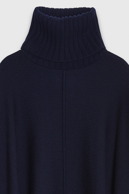 Alma Knitted Poncho Navy Merino