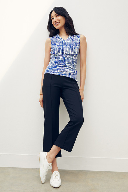 Etienne Sleeveless Top Blue Check Print Jersey