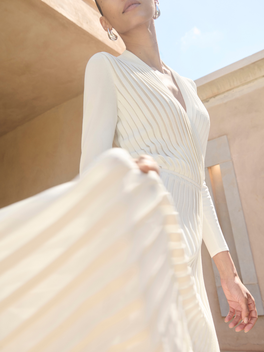 Model wearing ivory Minori dress