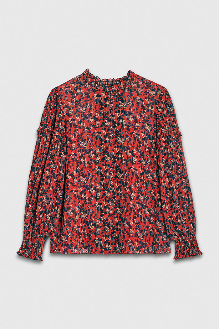 Edenvale Blouse Red Multicolour Ditsy Floral Print Crinkled Georgette