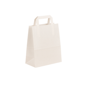 White Paper Takeaway Bag / Tape Handle - 175x260x225 mm White Paper Takeaway Bag / Tape Handle - 175x260x225 mm