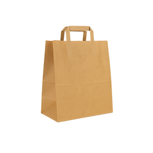 Brown Paper Takeaway Bag - White / Tape Handle - 250x380x300 mm Brown Paper Takeaway Bag - White / Tape Handle - 250x380x300 mm