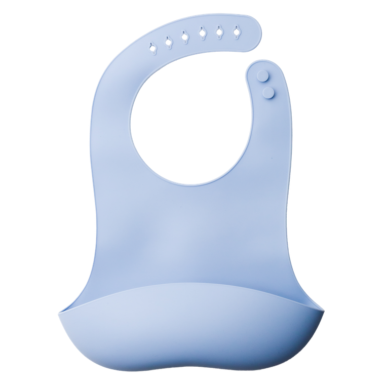 A clearcut image of the Nestling Silicone Bib in the colour Dusty Blue.