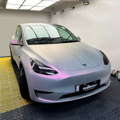 Silver Sunset Matte Vinyl Wrap On Car