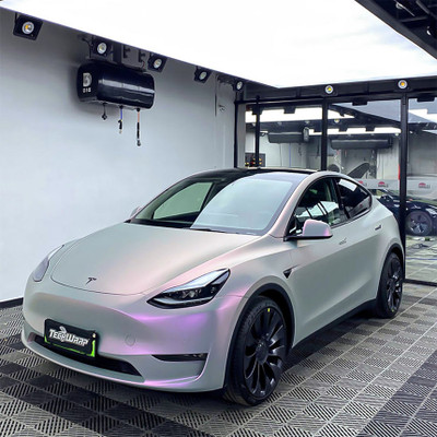 Silver Sunset Matte Vinyl Wrap On Car