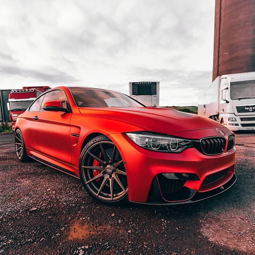 Crimson Red Vinyl Wrap On Car