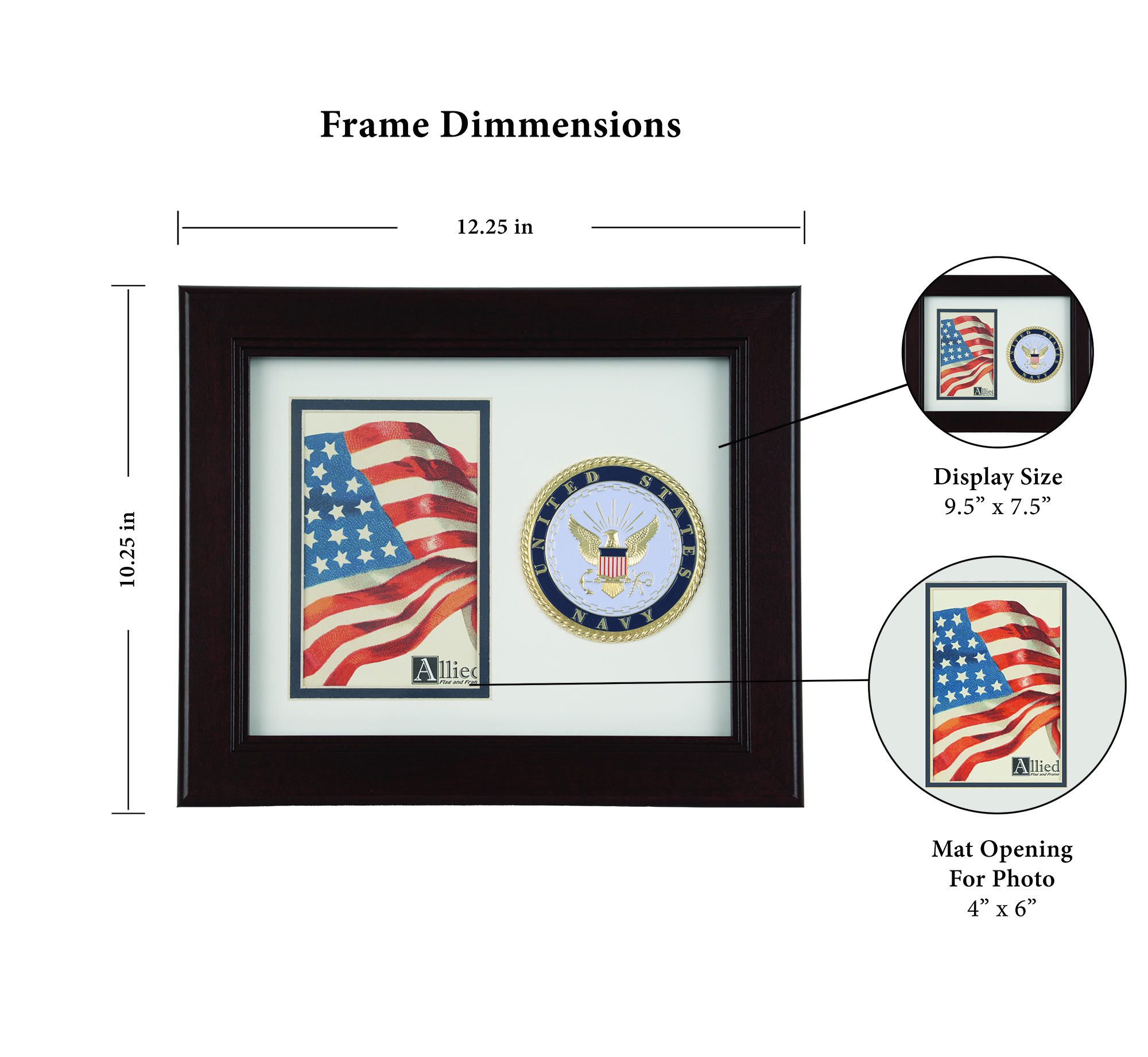 Allied Frame US Coast Guard Medallion Portrait Picture Frame With Stars 5 X 7 Inch
