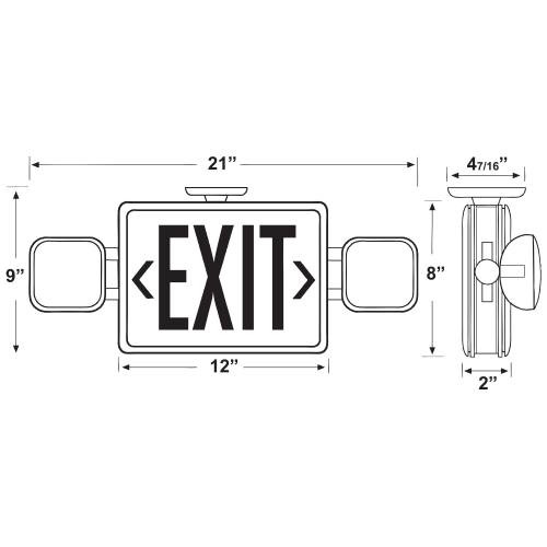 Combo LED Exit/Emergency Light Dimensions