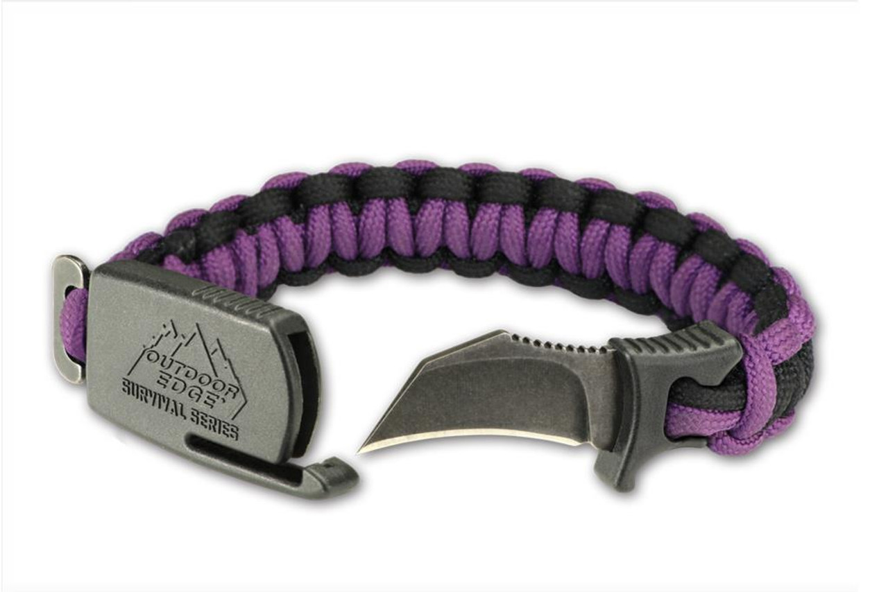 Outdoor Edge Small Purple/Black Para-Claw Paracord Knife Bracelet Survival  - Big Sky Sporting Goods