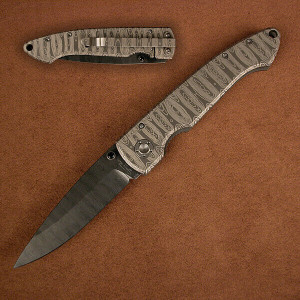 Stone River Gear Ceramic Folding Knife Lasered Damascus Pattern Titanium Handle