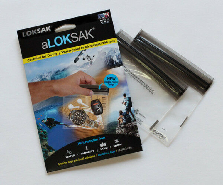 2 Aloksak 5x4 New Double Zipper Waterproof Sandproof Airtight Pouch Bags LOKSAK