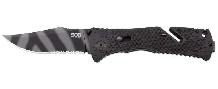 NEW SOG Trident Assisted Opening Folding Knife Tigerstripe Clip Point Serrated