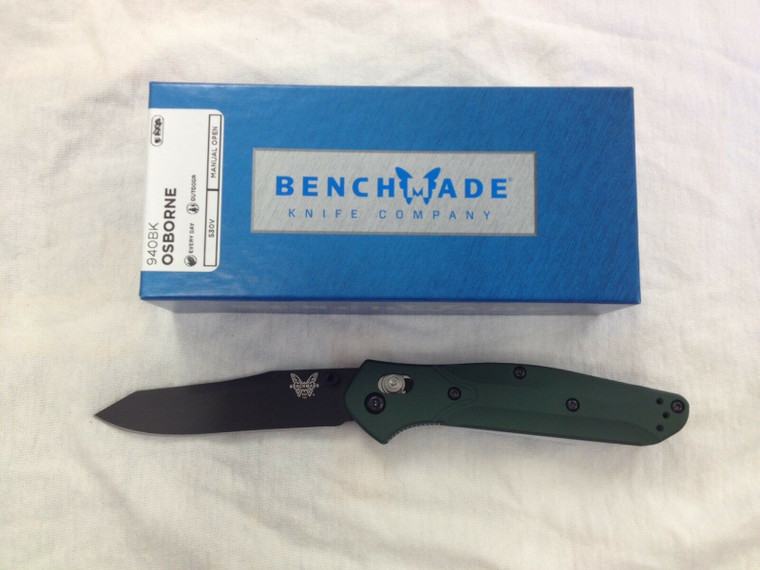 NEW Benchmade 940BK Osborne S30V Reverse Tanto Black Blade Green Aluminum Handle