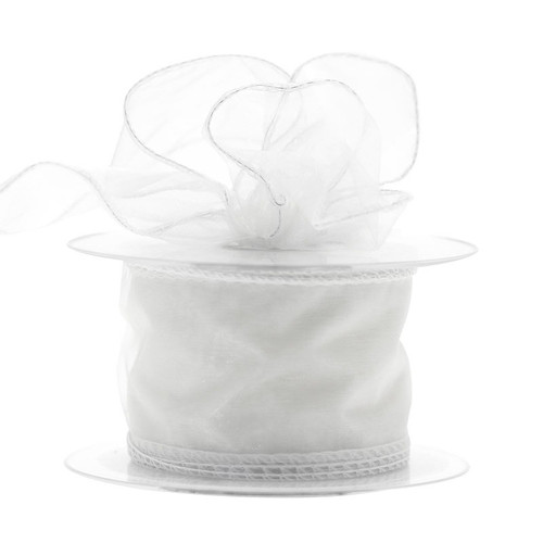 White Wired Edge Organza Ribbon (50mm)