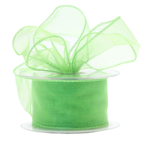 Lime Wired Edge Organza Ribbon (50mm x 20m) 