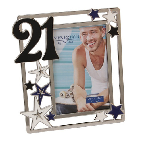 21st Birthday Impressions Silverplated Photo Frame with Stars - Blue