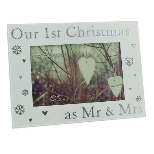 Xmas Amore Hand Painted Resin Frame Our 1st Christmas as Mr & Mrs 6 inch  inch x4 inch