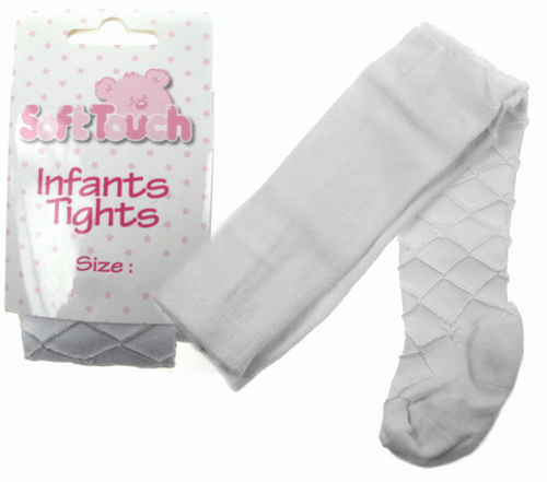 Soft Touch Luxury Silky Lattice Design White Tights (3-6 Months)