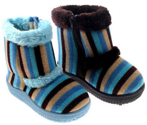 Funky Stripe Boys Boots w/TPR Sole & Fur  by Soft Touch