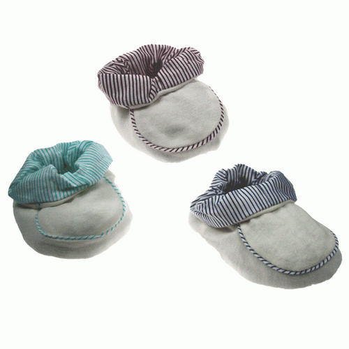 Soft cotton Ecru bootees with colored striped lining by Soft Touch (Assorted Designs)