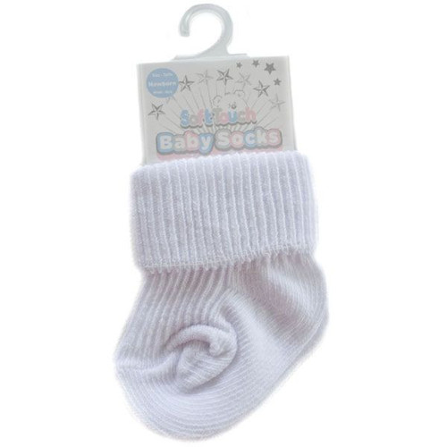Soft Touch Plain White Turnover Socks (Newborn)