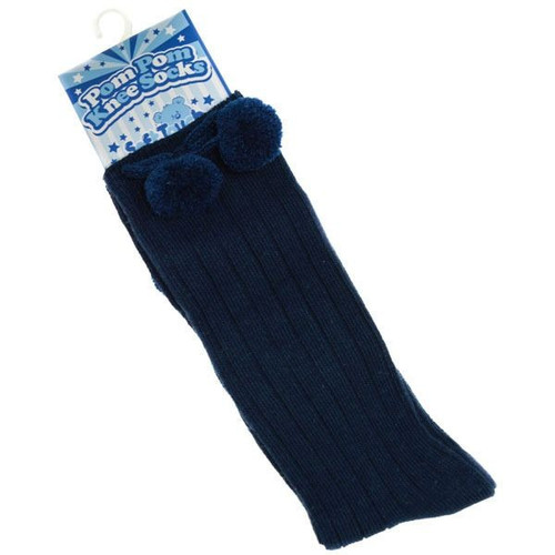 Soft Touch Navy Blue Knee Length Pom-pom Socks (0 - 18 Months)