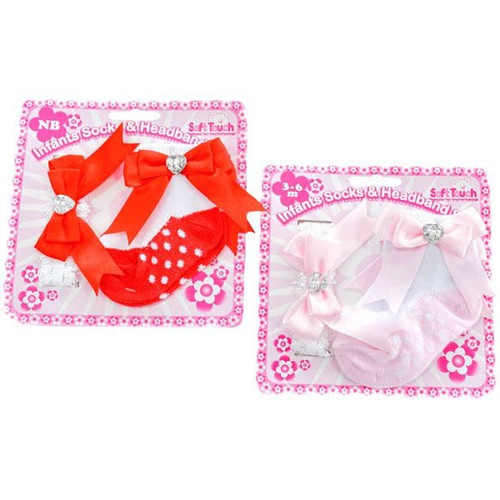 Pink & Red Girls Headband & Sock Set