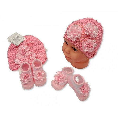Nursery Time Pink Hat And Bootee Set (Assorted Designs)