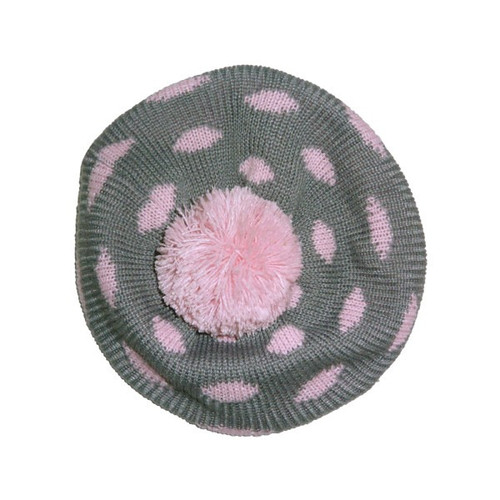 Pink Polka Dot Beret with Bobble (1-3 Years)