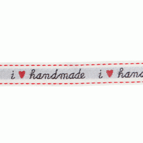 'I Love Handmade' ribbon with black writing 20m