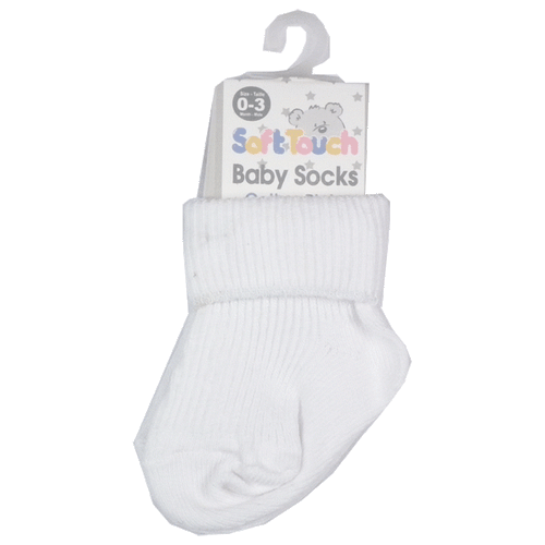 Quality white cotton baby socks by Soft Touch (0-3m)