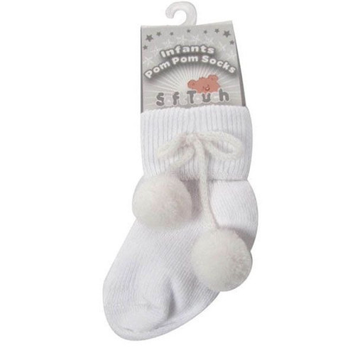 Soft Touch Plain Ribbed Socks with Turnover & Matching Pom Pom (0 - 12 Months)