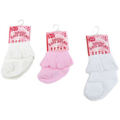 Plain Jacquard Socks with Lace (0-6 Months)
