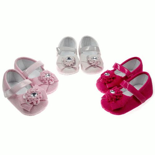 Soft Touch Suede Shoes with Bow, Flower, Diamonte and Velcro Strap (0 -12 Months) (Assorted Designs)