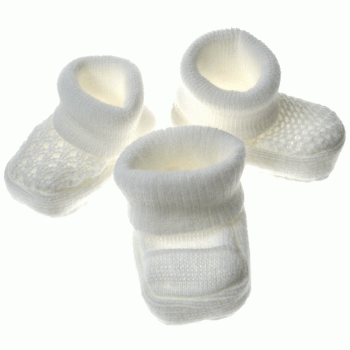 Soft Touch White Acrylic Knitted Bootees (0 -3 Months) (Assorted Designs) Soft Touch White Acrylic Knitted Bootees (0 -3 Months) (Assorted Designs)