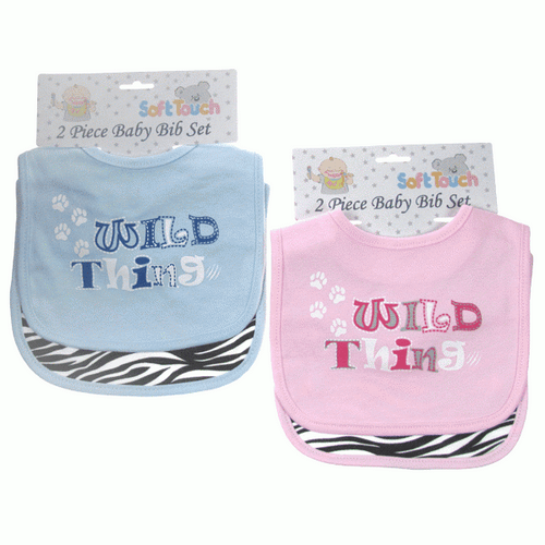 Baby 2pk 'Wild Thing' velcro bibs by Soft Touch