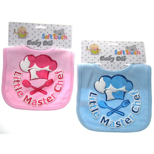 Fab 'Little Master Chef' Interlock cotton bib with glitter print by Soft Touch