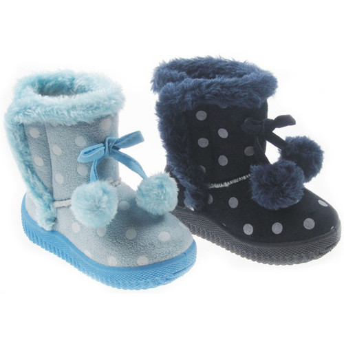 Polka Dot Suede Fur Boots with Bobbles by Soft Touch (Assorted Designs)