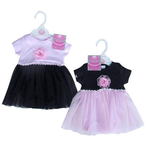 Soft Touch 2 Assorted  Dress With Satin Roses  Matching Organza Lace & Flower Trimin Sizes 0 To 3 Month