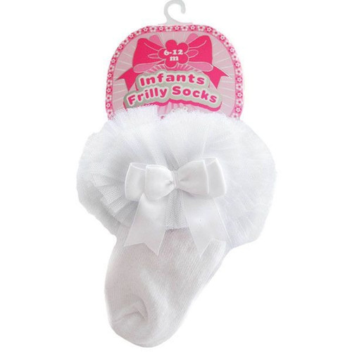 White Medium Plain Frilly Socks With Organza Lace And Bow By Soft Touch