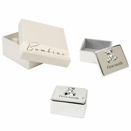 Bambino by Juliana Silver plated First Tooth Box with Teddy Icon Bambino by Juliana Silver plated First Tooth Box with Teddy Icon