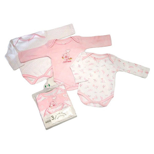 Nursery Time Girls Adorable 3 Pack Long Sleeve Bodysuit Set (0 - 3 Months)