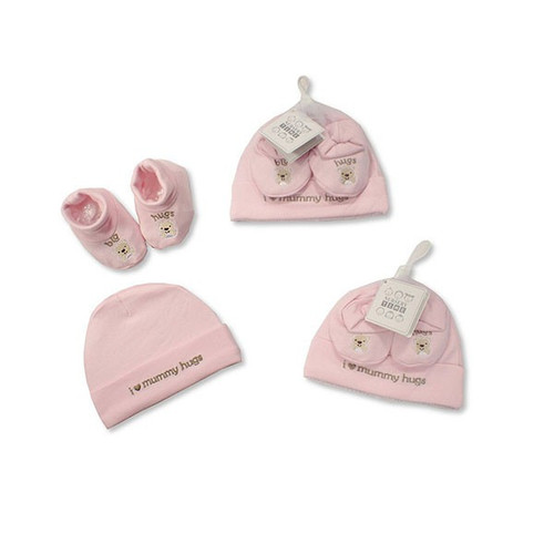 i Love Mummy Hugs Hat And Bootie Set (0-3 Months) (Assorted Designs)