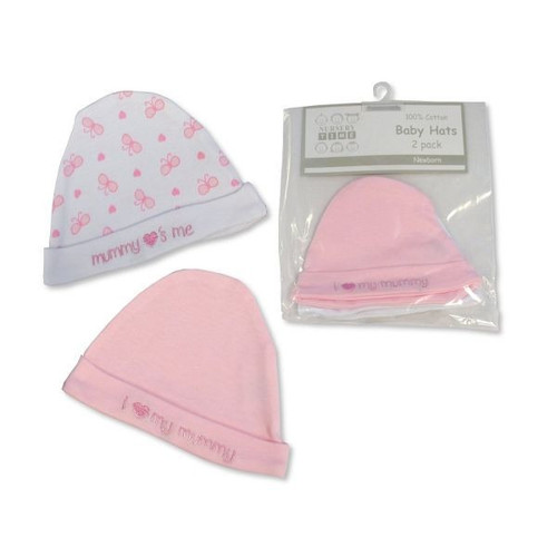 Baby New Born Hats  -mummys Loves Me  - Pack Of 2 - Pink