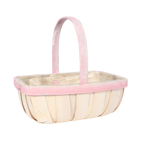 White With Pink Rim Trug With Handle