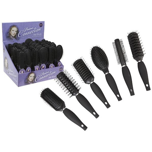 All Black 6 Assorted Hairbrush Styles    With Rubber Handle.36 Pieces