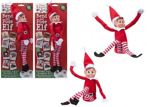 12 Inch Bendable Christmas Elf Figure With Vinyl Head On Card (Assorted Designs)